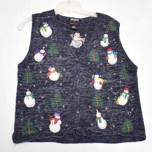 Designer Originals Studio Ho Ho Ho Christmas Sweater Button Up Vest Size P/S